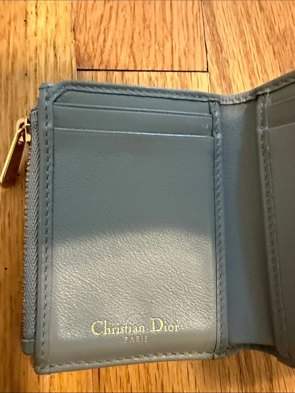 Dior Grey Monogram Canvas Trifold Wallet with Gold 'D' Accent